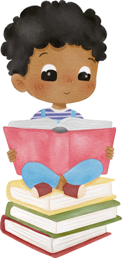 kid reading a book watercolor