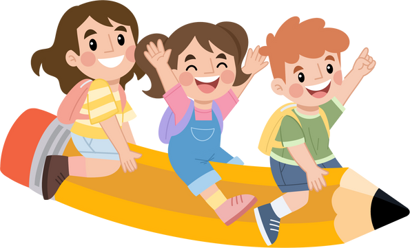 Cute kids riding pencils